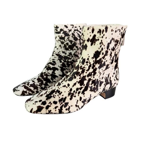 J.Crew Roxie Zip-Back Ankle Boots Calf Hair Snow Pony Animal Print Cream Black 6 - Picture 10 of 14